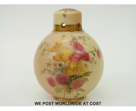 Royal Worcester blush ivory lidded pot pourri with pierced lid which aligns with similar holes in the vase when the lid is tu