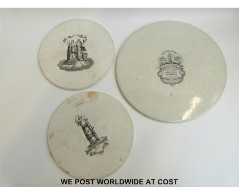 Three ceramic scale pans to include Pooley