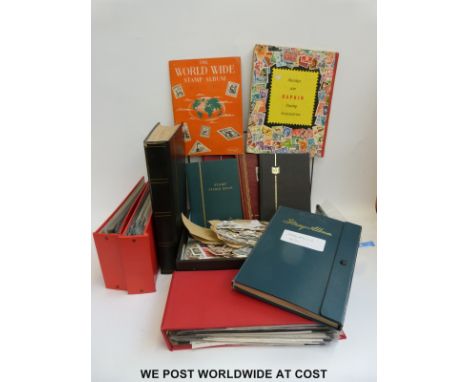 A box of sundry albums, stockbooks and first day cover albums