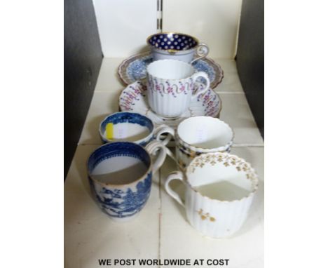 A collection of first period and Chamberlains Worcester porcelain, Caughley cup etc