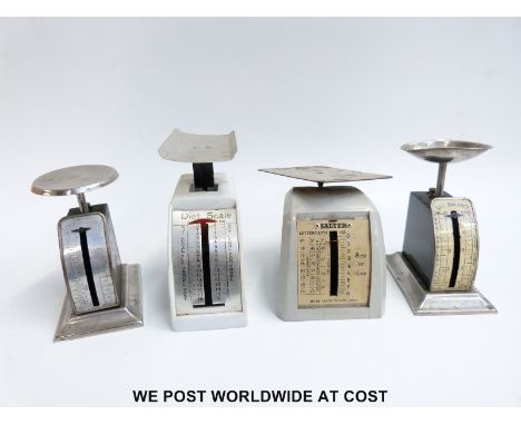 Four spring balances to include letter and egg scales