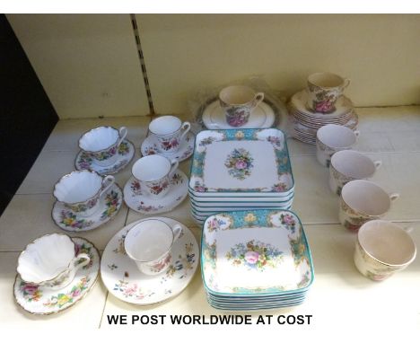 Nine Coleridge plates, eight Royal Albert large trinket trays, seven smaller examples and two part tea sets comprising Royal 