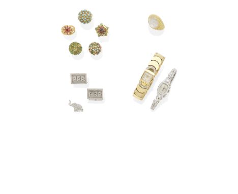 a pair of diamond monogram cufflinks and elephant tie pina pair of pavé diamond monogram cufflinks 'PRR', together with a pav