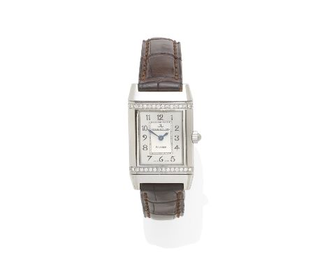 A Lady's Diamond and Steel Reverso Wristwatch, Jaeger-LeCoultrequartz movement, case, dial, and movement signed; case numbere