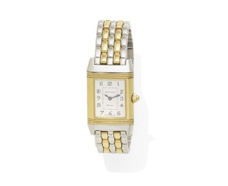 A Lady's 18k Gold and Stainless Steel Reverso Bracelet Wristwatch, Jaeger-LeCoultremanual wind movement, case, dial, and move