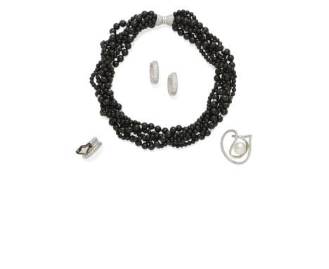 A free-form cultured pearl and diamond ring, Jean Vendome, Frenchcentering a cultured pearl measuring 12.54 x 12.55mm; mounte