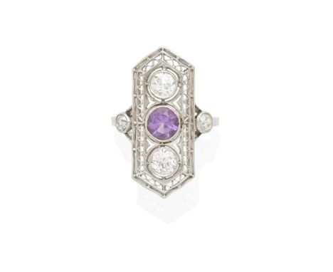 an Art Deco platinum, amethyst and diamond ring mounted in platinum; size: 6Footnotes:Property from the Collection of Edward 