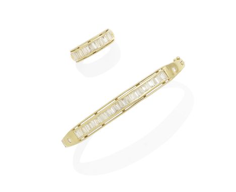 A gold channel-set diamond bangle and ring mounted in 14k gold; estimated total diamond weight: 4.10cts; ring size: 7 1/2; br