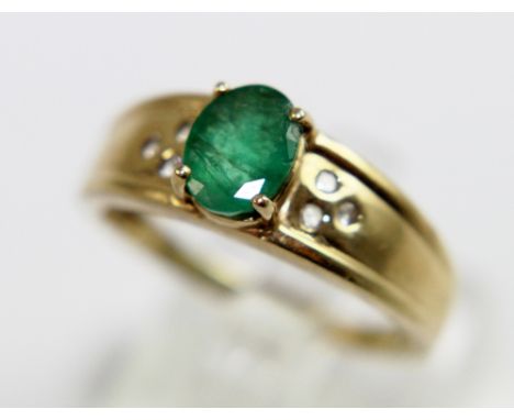 9ct gold emerald and diamond ring, size U, 3.8g