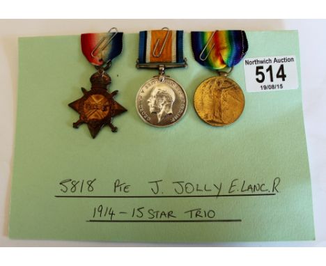 14/15 Star trio to 5818, Pte J.Jolly, East Lancs R