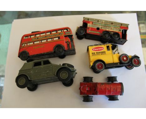 Two Brimtoy Pocketoy Series tin buses, Meccano Jeep and Mimic toys etc