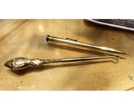 Chester silver handled button hook and sterling silver Wahl Eversharp pencil