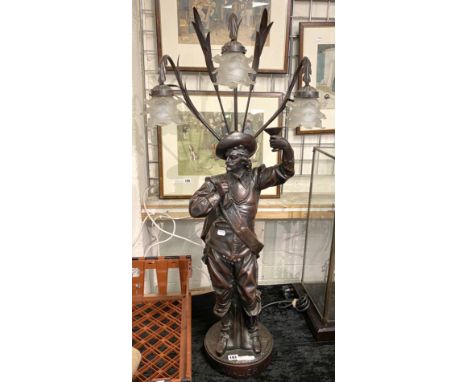 LARGE ART NOUVEAU STYLE CAVALIER FIGURE LAMP 106CMS (H) APPROX