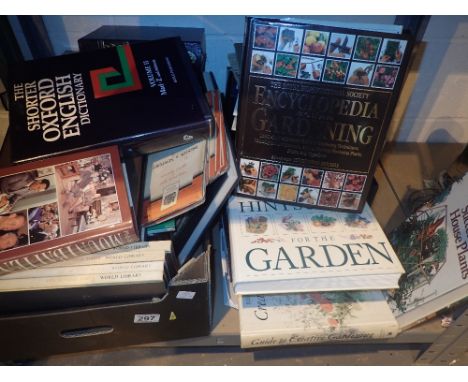 Shelf of mixed books including gardening and maps etc