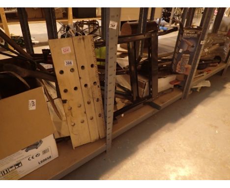 Workmate, blow torch, sander, car jack, garden shears, axe, floor polisher pads and other tools 