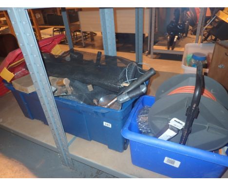 Selection of tools including extension lead, fuel cans, hand tools etc
