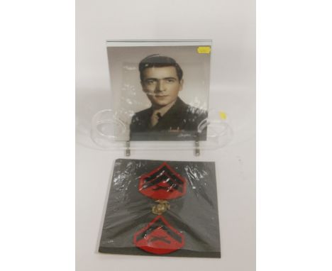 A 1930s ART DECO LUCITE PICTURE FRAME WITH PHOTOGRAPH OF ALFRED L DELEO US ARMY, related details to reverse and marksman rank