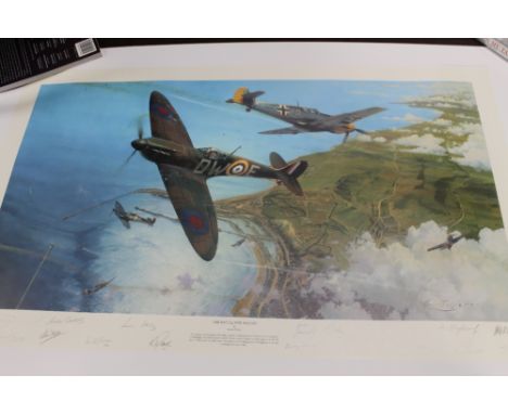 AN UNFRAMED PROOF EDITION PRINT BY ROBERT TAYLOR 'THE BATTLE FOR BRITAIN' SIGNED BY GUNTHER RALL, GUNTHER SEEGER, TERENCE KAN