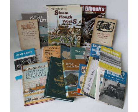 A COLLECTION OF BOOKS AND BOOKLETS ON STEAM POWERED TRANSPORT ETC. - PADDLES STEAMERS, TRACTION ENGINES, CARS ETC including R