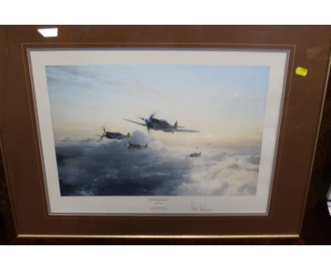 A FRAMED AND GLAZED LIMITED EDITION ROBERT TAYLOR PRINT 'FLIGHT OF EAGLES', signed by Adolf Gallard with certificate of authe