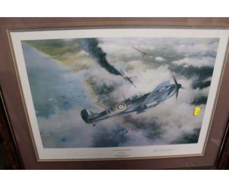 A FRAMED AND GLAZED LIMITED EDITION ROBERT TAYLOR PRINT 'TOP COVER' SIGNED BY TONY GAZE AND TED MCGINDLE, together with anoth