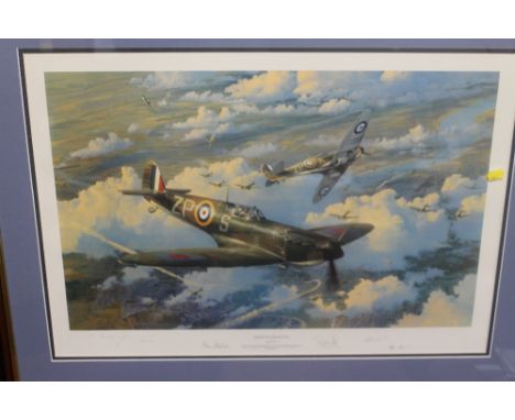 A FRAMED AND GLAZED LIMITED EDITION PRINT BY ROBERT TAYLOR 'HEIGHT OF THE BATTLE', RAF edition signed by Ben Benmons, Harbour