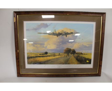 A FRAMED AND GLAZED LIMITED EDITION PRINT BY ROBERT TAYLOR 'RETURN OF THE BELLE' SIGNED BY THE PILOT COLONEL ROBERT K MORGAN 