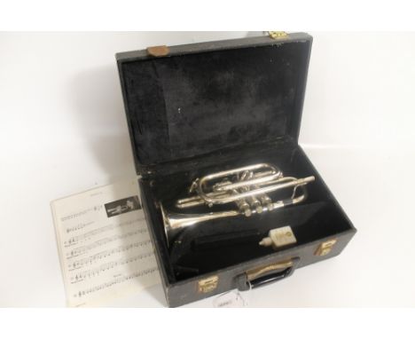 AN EARLY 20TH CENTURY SILVER PLATED CORNET IN HARD CARRY CASE