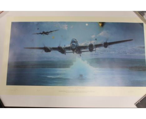 AN UNFRAMED LIMITED EDITION ROBERT TAYLOR PRINT 'DAMBUSTERS - THE IMPOSSIBLE MISSION' COLLECTORS EDITION SIGNED BY LES MUNRO,