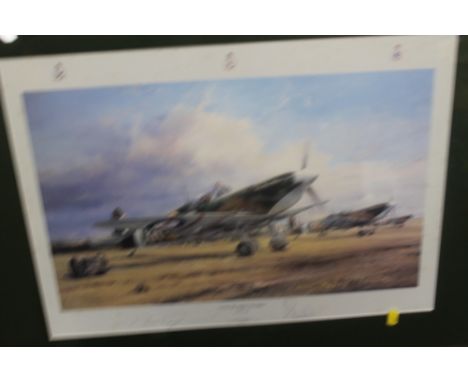 A FRAMED AND GLAZED LIMITED EDITION ROBERT TAYLOR PRINT 'EAGLE SQUADRON SCRAMBLE', signed by James Goodson  with certificate 