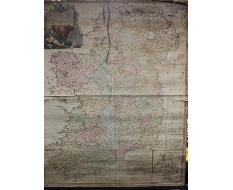 JOHN ROCQUE - A MAP OF THE KINGDOM OF IRELAND c.1794, large engraved map with hand colouring in four sections backed on linen