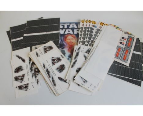 EIGHT VINTAGE STAR WARS MILLENNIUM FALCON CPG PRODUCTS 1979 STICKERS No. 1, together with vintage Kenner 1978 Battle damaged 