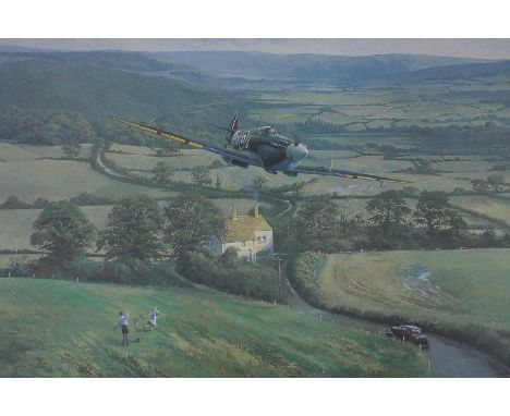 After Trevor Lay, Coming Home, limited edition coloured print, Spitfire en route to Biggin Hill, signed in pencil, 39cm by 53