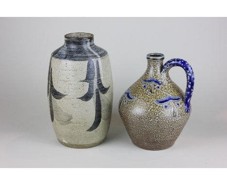 After Shoji Hamada (Japanese potter who was an influence on Bernard Leach), a studio pottery vase (a/f), 24cm high, together 