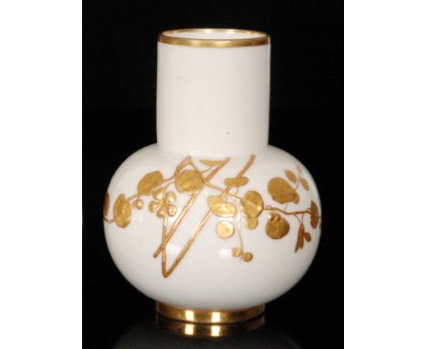 Royal Worcester - A late 19th Century Japonisme vase of globe and shaft form decorated with a garland of gold lily pads with 