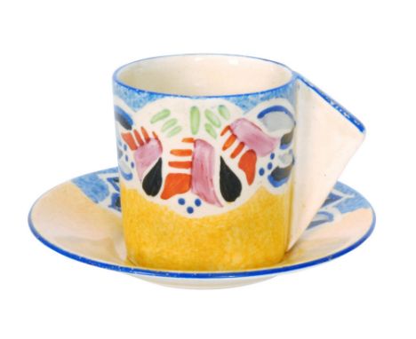 Clarice Cliff - Floral Nuage - A Conical coffee cup and saucer circa 1932 hand painted with stylised flowers and foliage betw