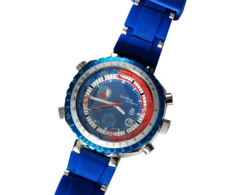 Sorna - A gentleman's automatic chronograph 'World Timer' new old stock wristwatch, central blue dial with outer red and blue