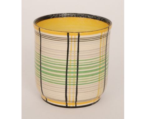 Clarice Cliff - Tartan - A large fern pot circa 1936 hand painted in a plaid pattern with black and graduated yellow banding,