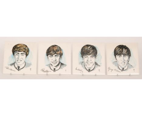 Dorincourt Potters - A set of four 6in dust pressed tiles each decorated with an individual portrait of John, Ringo, Paul and