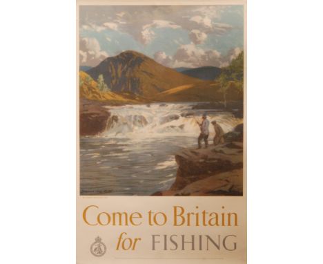 Norman Wilkinson - A printed poster for the Travel Association Come To Britain For Fishing, 75cm x 50cm.
