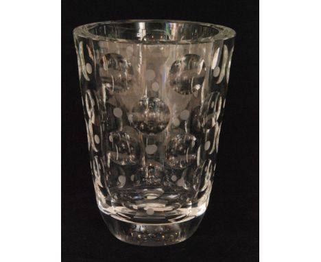 Simon Gate - Orrefors - A 1930s clear crystal glass vase of tumbler form with a heavy cased wall externally decorated with re