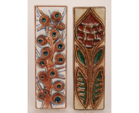 Noomi Backhausen - Soholm - Two post war rectangular plaques, the first decorated with a single red flower with four leaves, 