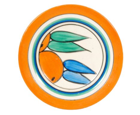 Clarice Cliff - Oranges - A small circular side plate circa 1931 hand painted with fruit and foliage within black, blue, gree