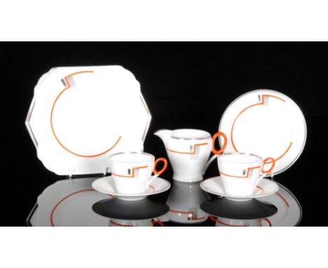 Shelley - A 1930s Art Deco collection of Oxford shape tea wares decorated in the Bands and Block pattern C12316 comprising a 