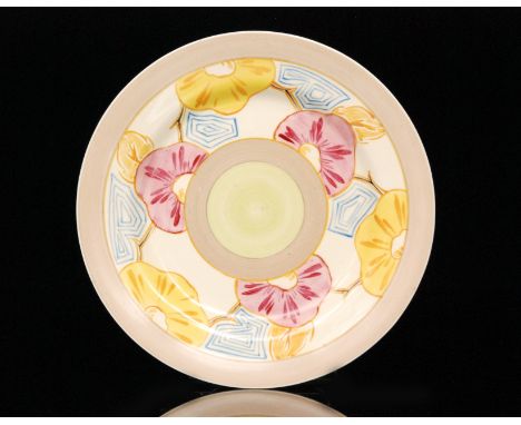 Clarice Cliff - Holly Rose - A large circular plate circa 1932 hand painted with a band of stylised flowers and foliage with 