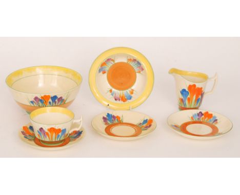 Clarice Cliff - Crocus - A small assorted collection of wares to include a Havre fruit bowl, Athens cup and saucer, Athens cr