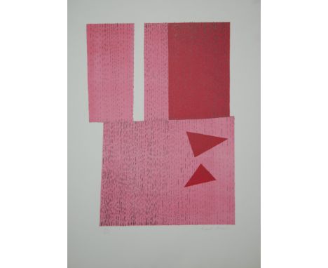 Robert Adams (1917-1984) - Geometric pink and red, lithograph, signed in pencil and numbered XII/XXV, unframed, 48.5cm x 36cm