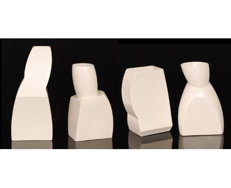 George J. Sowden - Driade - A set of four Rockley white glazed ceramic vessels of abstract form, numbers I, III, IV & V, tall
