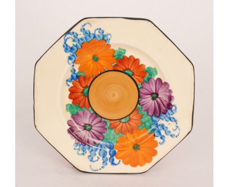 Clarice Cliff - Gay Day - A small octagonal side plate circa 1931, radially hand painted with stylised flowers and foliage wi