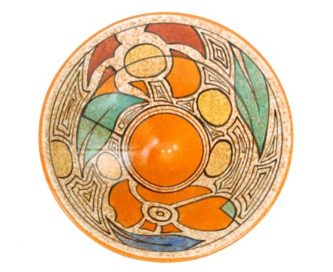 Clarice Cliff - Propellor - Cafe au Lait - A shape 383 Conical bowl circa 1930 hand painted with an abstract flower and leaf 